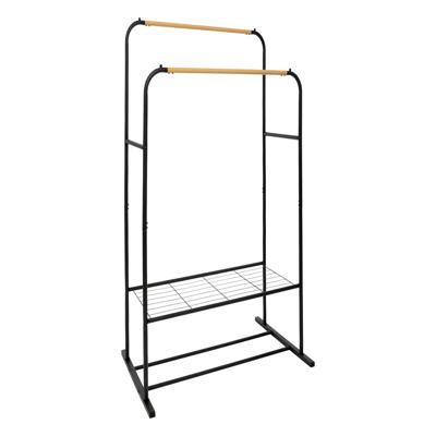 Kledingrek Artemis met dubbele stang - metaal - zwart/naturel - 82 x 50 x 153 cm