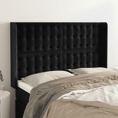 Hoofdbord met randen 147x16x118/128 cm fluweel zwart