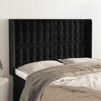 Hoofdbord met randen 147x16x118/128 cm fluweel zwart