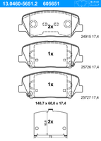 Remblokkenset, schijfrem ATE, u.a. für Hyundai, KIA