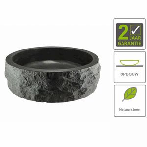 AQS Opzetwastafel Hardsteen Hamerslag Rond 40x12 cm Zwart Boss & Wessing