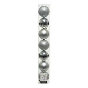 7x stuks kunststof kerstballen zilver 8 cm glans/mat/glitter