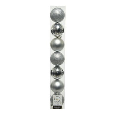 7x stuks kunststof kerstballen zilver 8 cm glans/mat/glitter