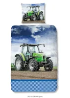 Good Morning Kinderdekbedovertrek "tractor" - Groen - (140x200/220 cm) - Katoen Flanel