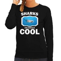 Sweater sharks are serious cool zwart dames - haaien/ walvishaai trui 2XL  -