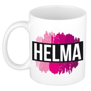 Naam cadeau mok / beker Helma met roze verfstrepen 300 ml