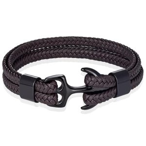Tom Jaxon Heren armband Anker gevlochten Leer Zwart Bruin