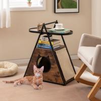 Kattenkast Kattenhuis & Bijzettafel & Nachtkastje Kast met Kattenmand & 2 Krabmatten & 2 Planken A-Frame Kattenmeubel voor Katten