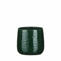 Plantenpot/bloempot keramiek donkergroen relief patroon - D15 en H13 cm - thumbnail