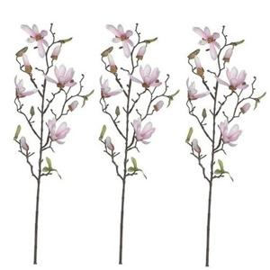 Mica Decorations Kunstbloem - 3x - magnolio beverboom - lichtroze - 80 cm