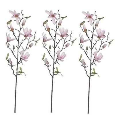 Mica Decorations Kunstbloem - 3x - magnolio beverboom - lichtroze - 80 cm