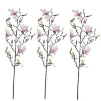 Mica Decorations Kunstbloem - 3x - magnolio beverboom - lichtroze - 80 cm