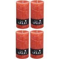 4x Oranje woondecoratie kaarsen rustiek 7 x 13 cm 60 branduren