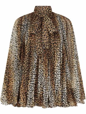 Dolce & Gabbana robe plissée à imprimé léopard - Marron