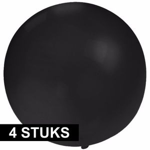 4x Feestartikelen reuze zwarte ballon 60 cm geschikt voor lucht of helium