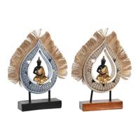 Decoratieve figuren DKD Home Decor 18,5 x 5,6 x 30,5 cm Beige Blauw Boeddha Orientaals (2 Stuks)