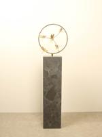 Bronzen sculptuur ring met 5 messing libellen, Ø 32 cm