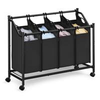 Waswagen met uitneembare zakken en wieltjes, Inktzwart / 180 L