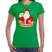 Fout kerstshirt groen santa met pul bier voor dames - thumbnail