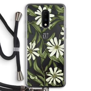 Wit bloemenpatroon: OnePlus 7 Transparant Hoesje met koord