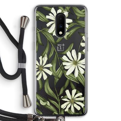 Wit bloemenpatroon: OnePlus 7 Transparant Hoesje met koord