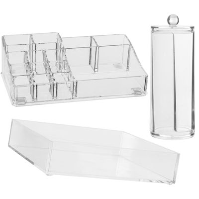Make-up organizer set vakjes 22,5 x 7 en 20 x 5 cm en een wattenschijfjes dispenser