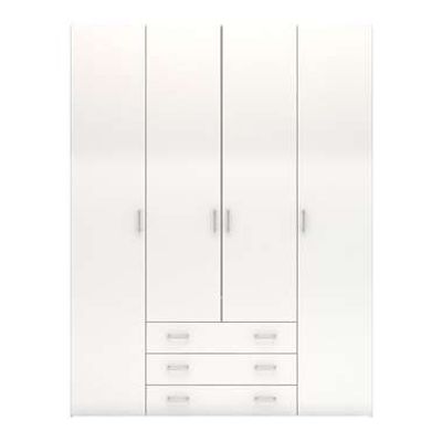 Kledingkast Space - 4-deurs - hoogglans wit - 200,4x154x49,5 cm - Leen Bakker