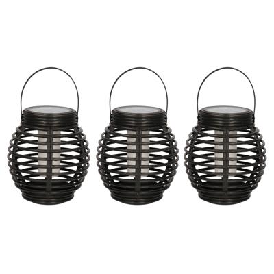 Set van 5x stuks solar lantaarn - zwart - vlam effect - 15 cm - zonne-energie tuinlantaarn - tuinver