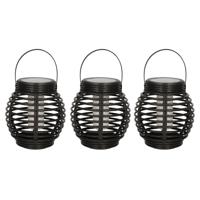 Set van 5x stuks solar lantaarn - zwart - vlam effect - 15 cm - zonne-energie tuinlantaarn - tuinver