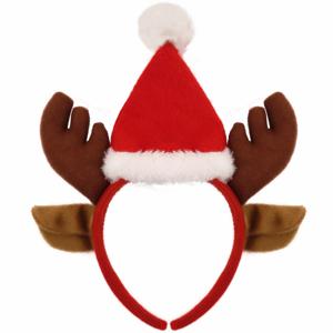 Kerst diadeem/haarband - rendier gewei met kerstmuts - bruin/rood - 22 cm