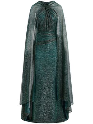 Talbot Runhof robe-cape strassée à coupe longue - Vert