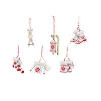 G. Wurm Kersthangers - 6x - hout - wit/rood - 6-10 cm - kerstboomversiering