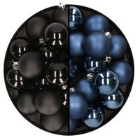 32x stuks kunststof kerstballen mix van zwart en donkerblauw 4 cm - Kerstbal