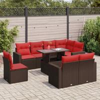 9-delige Loungeset met kussens poly rattan acacia bruin