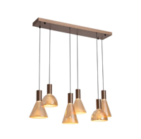 Hanglamp Cannes LED 6Lt, Latte Metal and Amber Glass