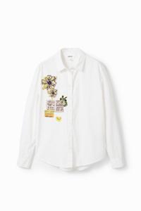 Blouse met patches van krantenknipsels - WHITE - XXL