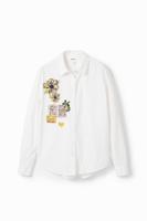 Blouse met patches van krantenknipsels - WHITE - XS