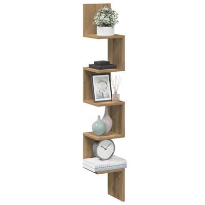 Hoekwandschap 20x20x127,5 cm bewerkt hout artisanaal eiken