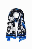 Rechthoekige sjaal met arty bloemen - BLACK - U