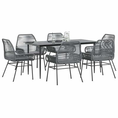 7-delige Tuinset met kussens poly rattan glas grijs