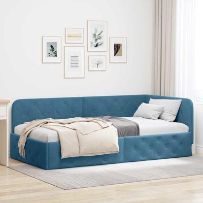 Hoekbedframe met hoofdeinde Blauw 100 x 200 cm Fluweel