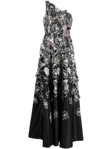 Marchesa Notte robe à une épaule - Noir