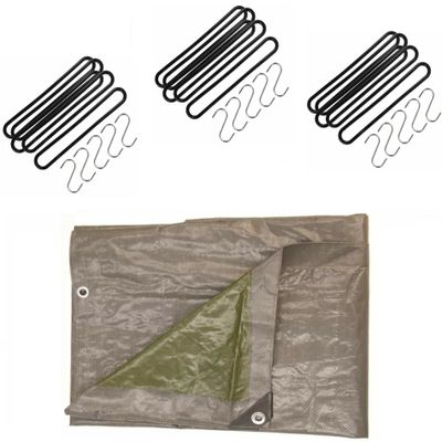 Afdekzeil / dekzeil grijs 8 x 10 meter met 35 spanrubbers en S-haken
