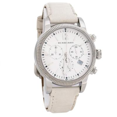 Horlogeband Burberry BU7821 Leder Wit 20mm