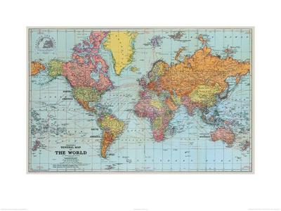 Kunstdruk Stanfords - General Map of the World 1920 60x80cm