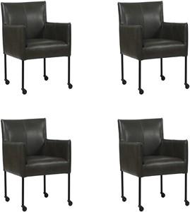 Set van 4 Donkergrijze leren moderne kuipstoel Desire - poot rond zwart met wiel - Granada leer Graphite (donkergrijs leer)