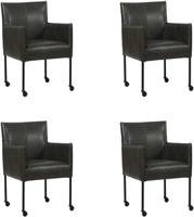 Set van 4 Donkergrijze leren moderne kuipstoel Desire - poot rond zwart met wiel - Granada leer Graphite (donkergrijs leer)