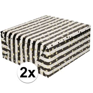 2x Inpakpapier/cadeaupapier metallic goud/zwart/wit 150 x 70 cm   -