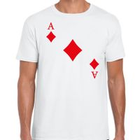 Casino thema verkleed t-shirt heren - ruiten aas - wit - poker t-shirt - thumbnail