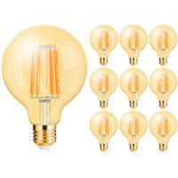Voordeelpak 10x LED Lamp E27 Globe Filament - Brinton - Amber 6W 540lm - 822 Zeer Warm Wit 2200K - G95 - Dimbaar | Vervangt 45W